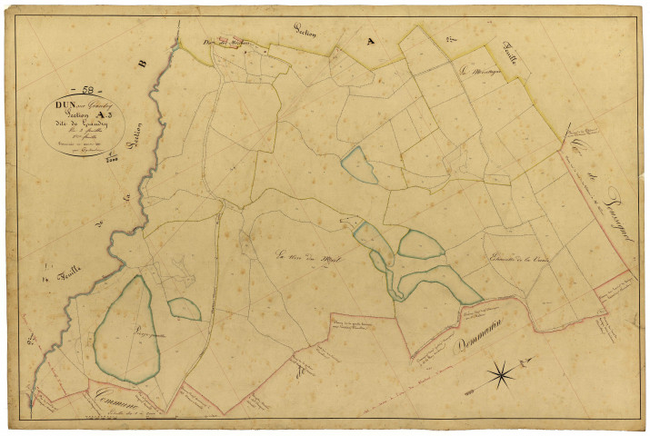 Dun-sur-Grandry, cadastre ancien : plan parcellaire de la section A dite de Grandry, feuille 3