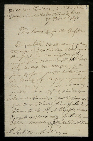 JEANDET (Abel), bibliothécaire à Mâcon (1816-1899) : 3 lettres.