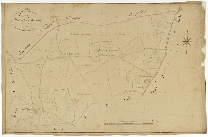 Giry, cadastre ancien : plan parcellaire de la section A dite des Bois de Giry, feuille 1
