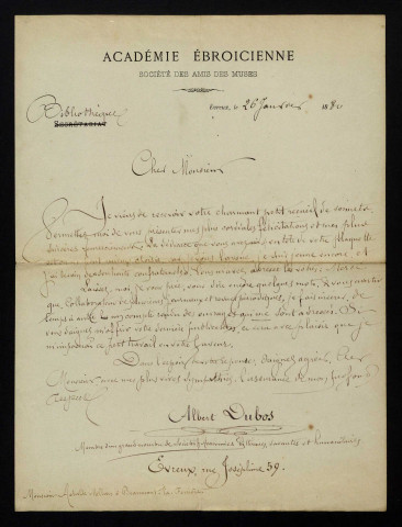 DUBOS (Albert), à Évreux : 1 lettre.