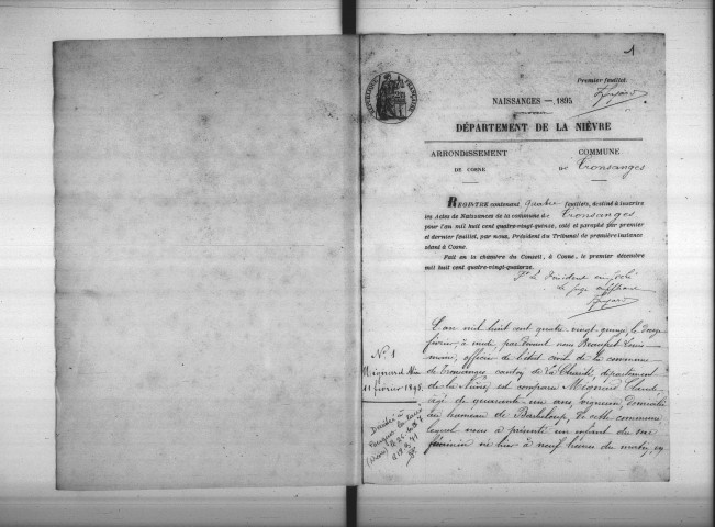 Tronsanges : actes d'état civil.