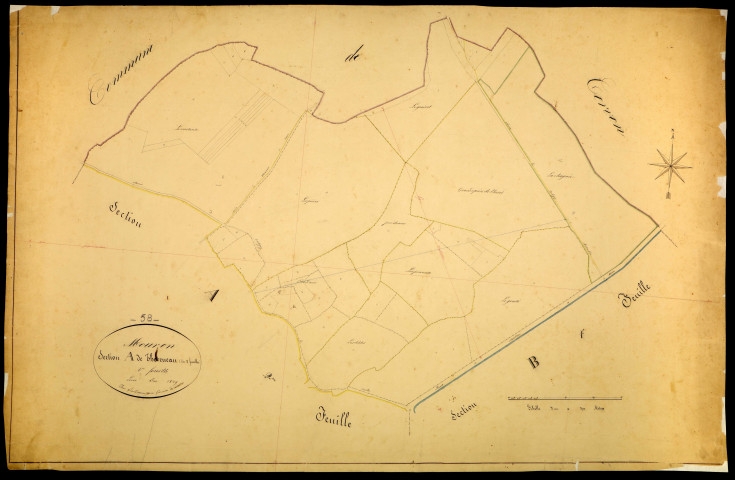 Mouron-sur-Yonne, cadastre ancien : plan parcellaire de la section A dite de Thaveneau, feuille 1