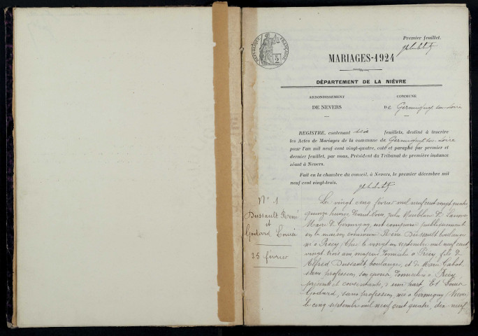 Germigny-sur-Loire : actes d'état civil.