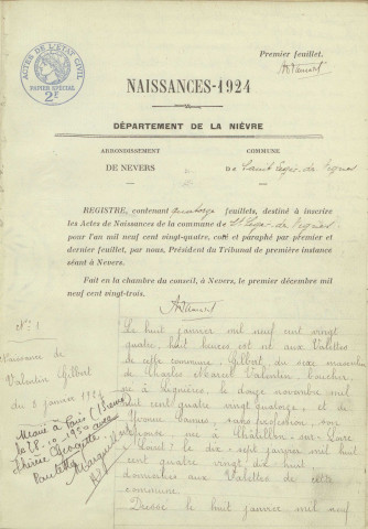 Saint-Léger-des-Vignes : actes d'état civil (naissances).