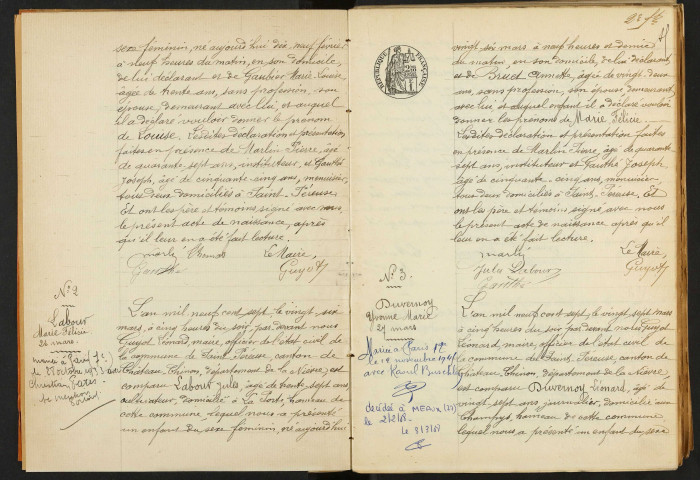 Saint-Péreuse : actes d'état civil.