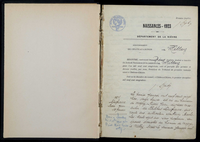 Millay : actes d'état civil.