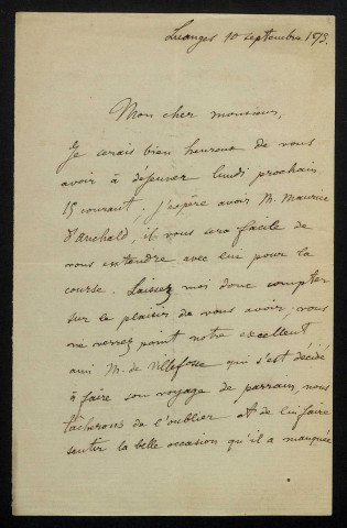 LESPINASSE (René de), président de la Société nivernaise des lettres, sciences et et arts (1843-1922), à Luanges, commune d'Urzy (Nièvre) : 59 lettres.