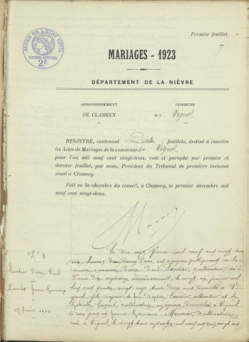 Vignol : actes d'état civil.