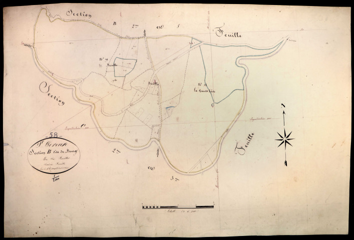 Saint-Péreuse, cadastre ancien : plan parcellaire de la section B dite du Bourg, feuille 6