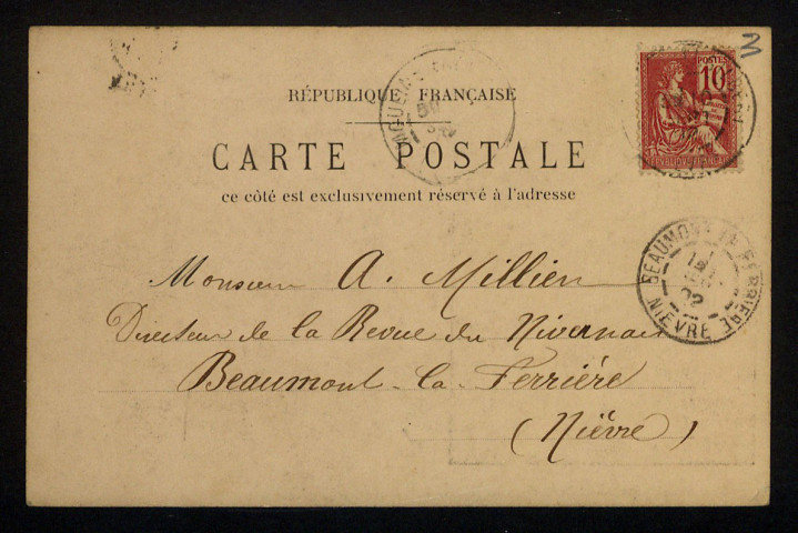 LAPLACE (Charles), éditeur à Moulins-Engilbert (Nièvre) : 2 cartes postales illustrées.