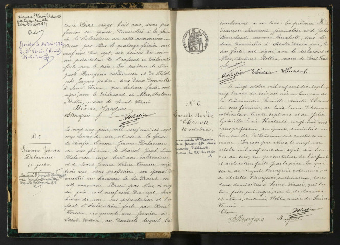 Saint-Vérain : actes d'état civil, table décennale.