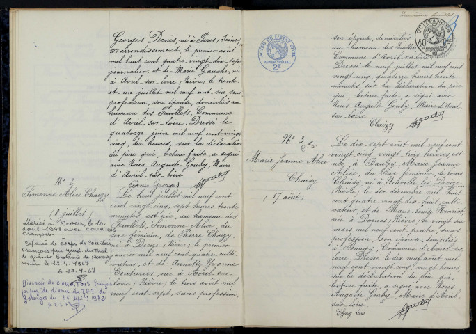 Avril-sur-Loire : actes d'état civil.