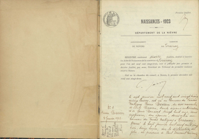 Tresnay : actes d'état civil.