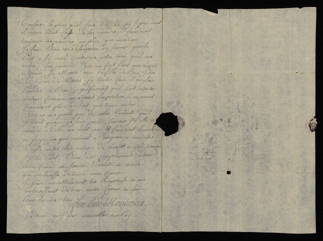 Défense nationale. - Armée d'Italie, correspondance des troupes : lettre de Pierre Montaron à son frère Claude depuis Gênes.