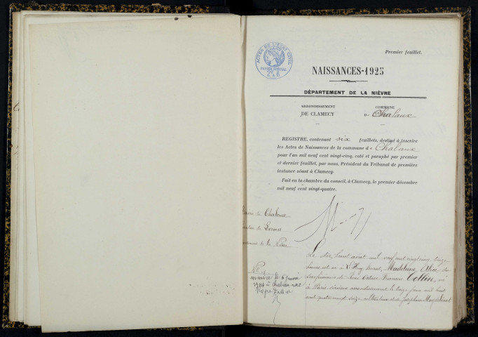 Chalaux : actes d'état civil.