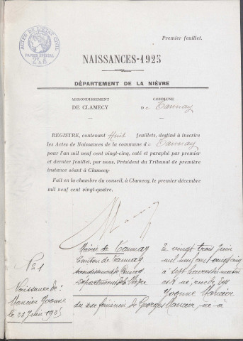 Tannay : actes d'état civil.