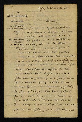 CLÉMENT-JANIN (Marcel), publiciste à Dijon (né en 1831) : 3 lettres.