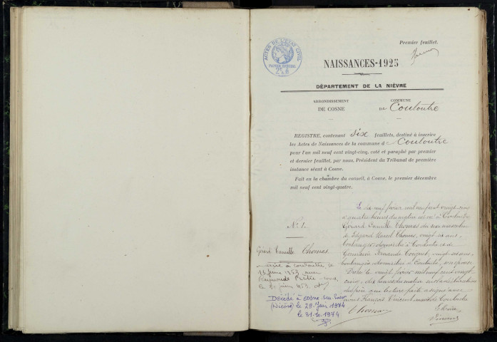 Couloutre : actes d'état civil.