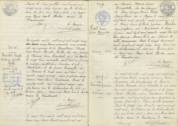 Vandenesse : actes d'état civil.