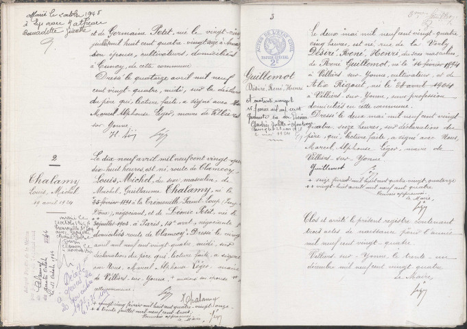 Villiers-sur-Yonne : actes d'état civil.