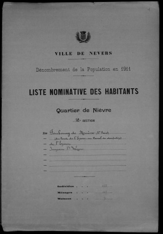 Nevers, Quartier de Nièvre, 16e section : recensement de 1911