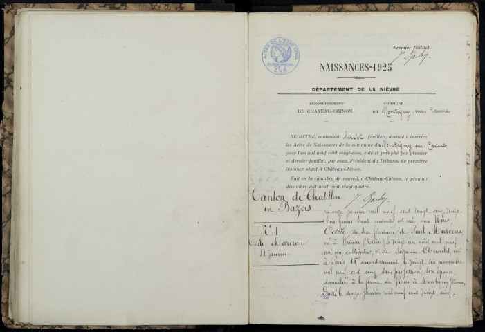 Montigny-sur-Canne : actes d'état civil.