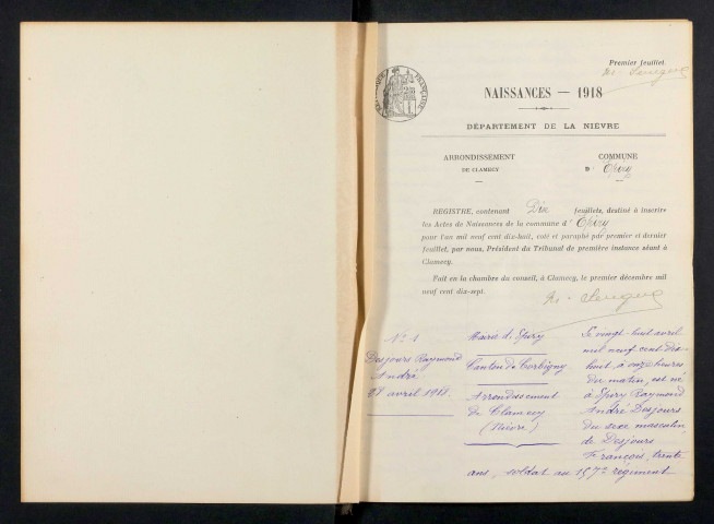 Epiry : actes d'état civil.