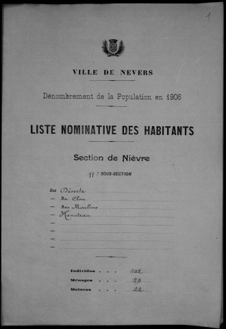 Nevers, Section de Nièvre, 11e sous-section : recensement de 1906
