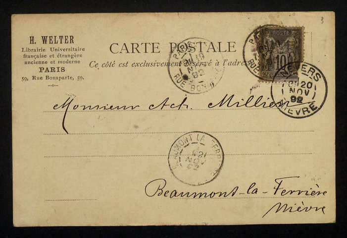 WELTER (H.), imprimeur à Paris : 4 lettres.