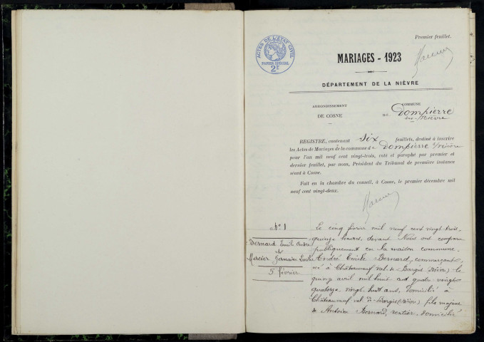 Dompierre-sur-Nièvre : actes d'état civil.