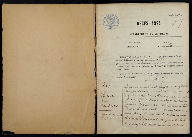 Gimouille : actes d'état civil.