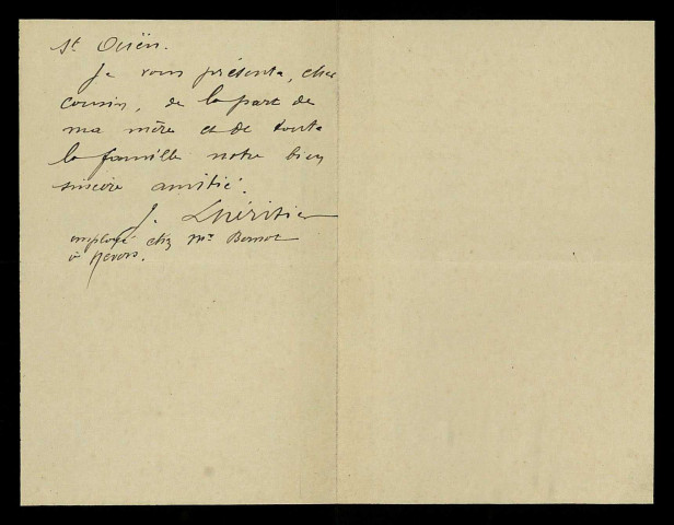 LHÉRITIER (Jean), fils de Léonard Lhéritier, cousin d'Achille Millien (1872-1964) : 1 lettre.