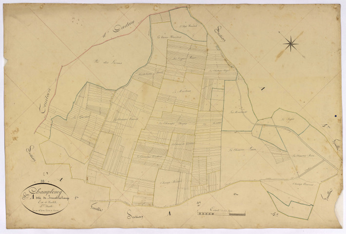 Champlemy, cadastre ancien : plan parcellaire de la section A dite de Bourras la Grange, feuille 3