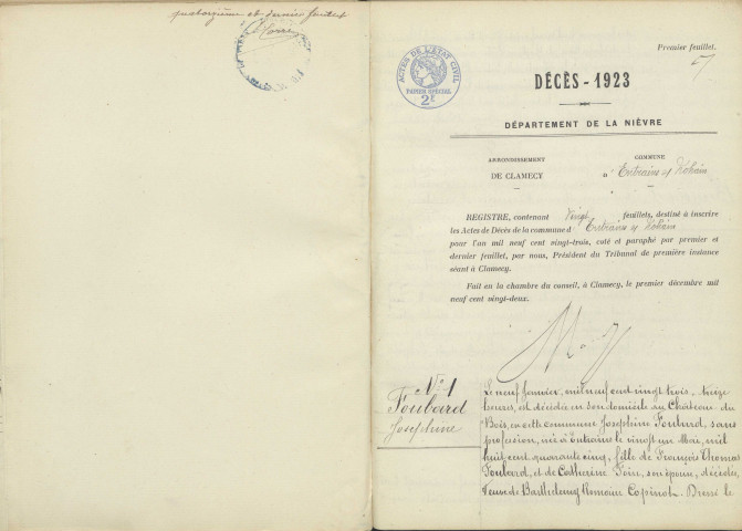 Entrains-sur-Nohain : actes d'état civil (décès).