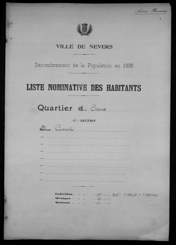 Nevers, Quartier du Croux, 4e section : recensement de 1936