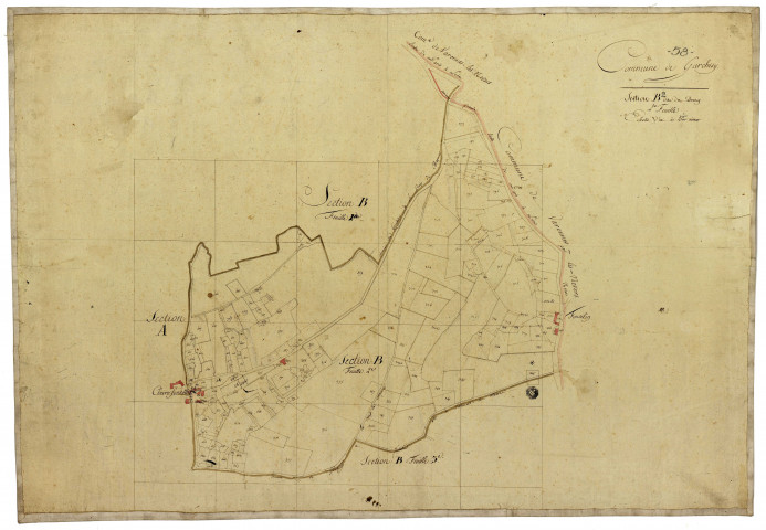 Garchizy, cadastre ancien : plan parcellaire de la section B dite du Bourg, feuille 2