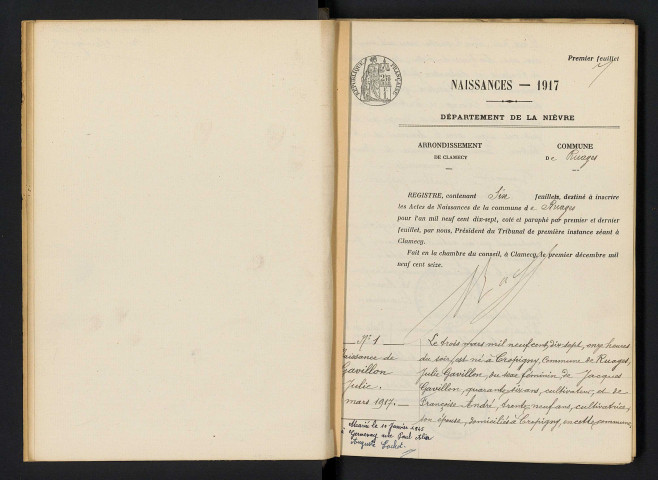 Ruages : actes d'état civil.