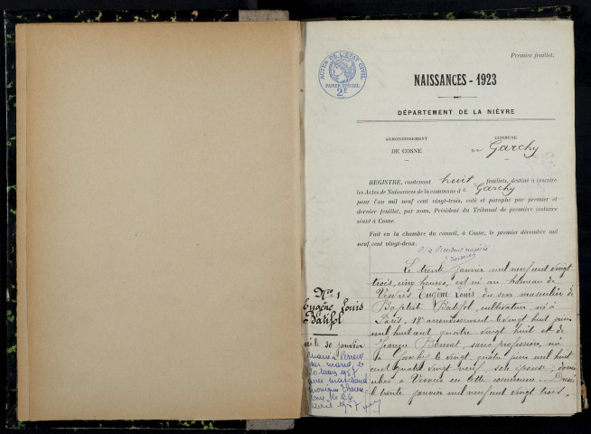 Garchy : actes d'état civil.