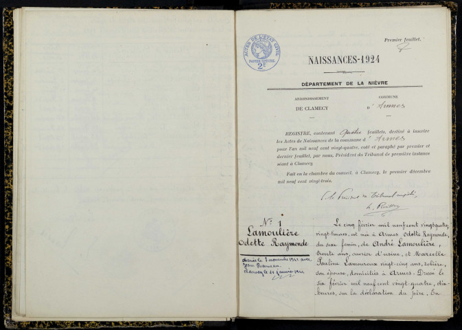 Armes : actes d'état civil.