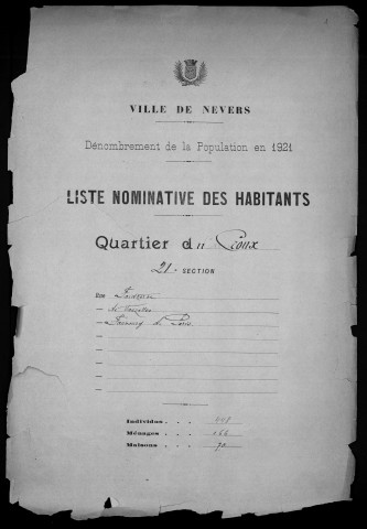 Nevers, Quartier du Croux, 21e section : recensement de 1921