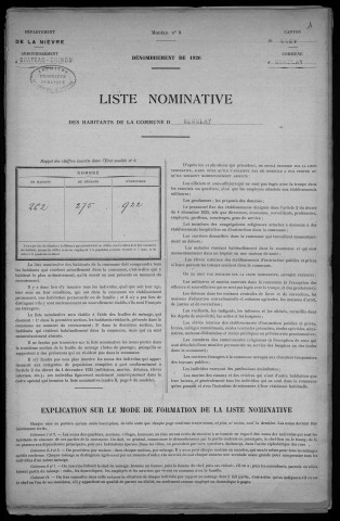 Sémelay : recensement de 1926