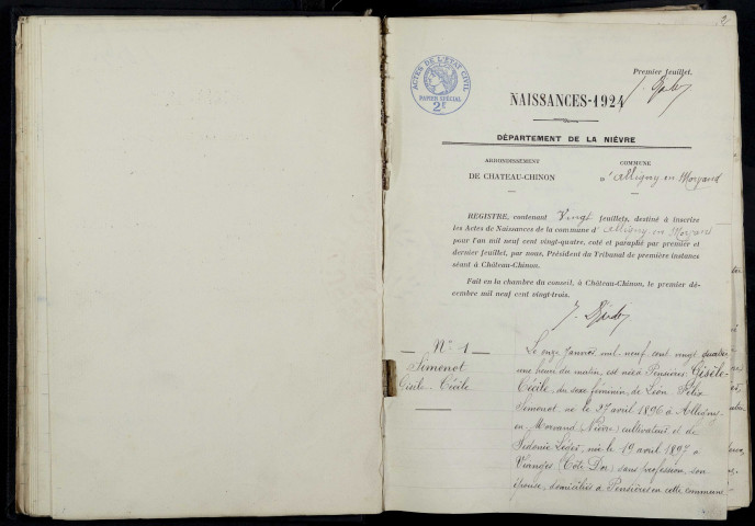 Alligny-en-Morvan : actes d'état civil.