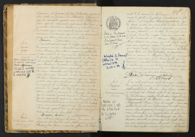 Vandenesse : actes d'état civil.