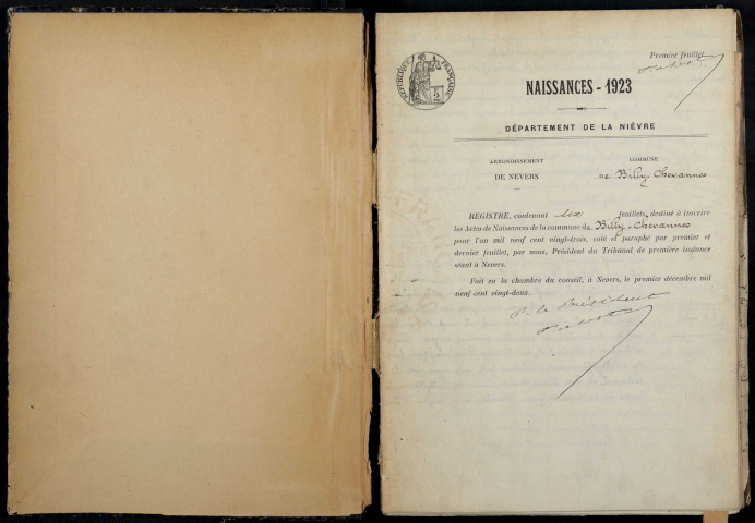 Billy-Chevannes : actes d'état civil.