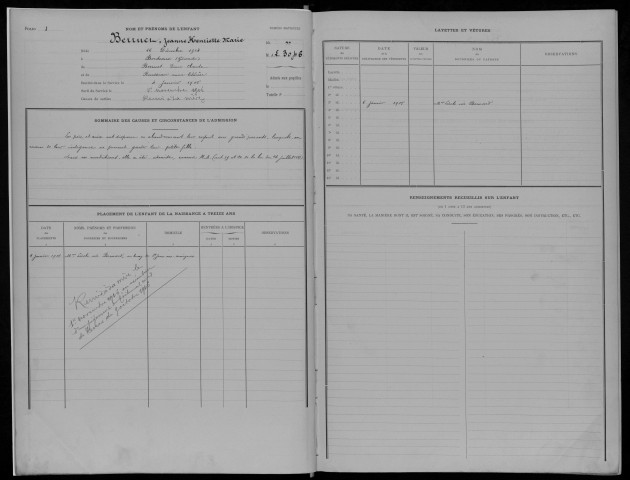 Enfants abandonnés, admission de 1907 à 1910 : registre matricule des n° 3044 à 3275.