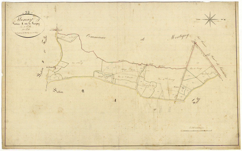 Isenay, cadastre ancien : plan parcellaire de la section A dite de Sauzay, feuille 2