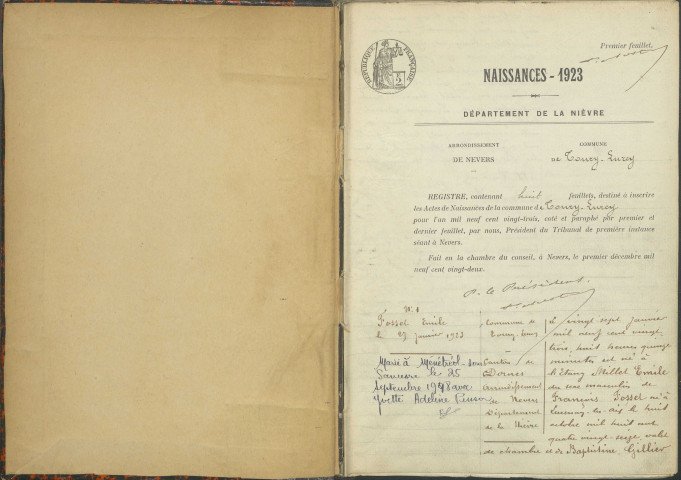 Toury-Lurcy : actes d'état civil.