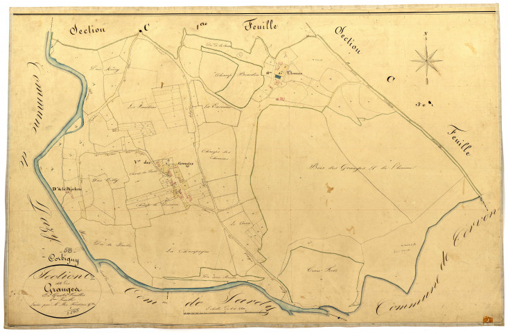 Corbigny, cadastre ancien : plan parcellaire de la section C dite des Granges, feuille 2