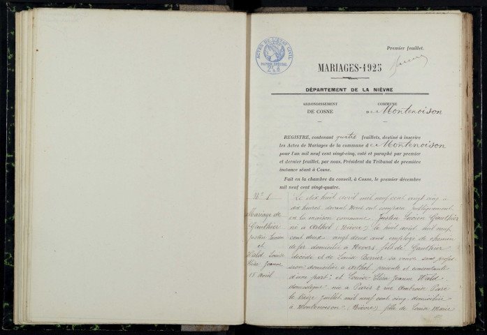 Montenoison : actes d'état civil.