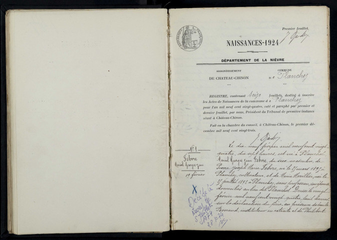 Planchez : actes d'état civil.